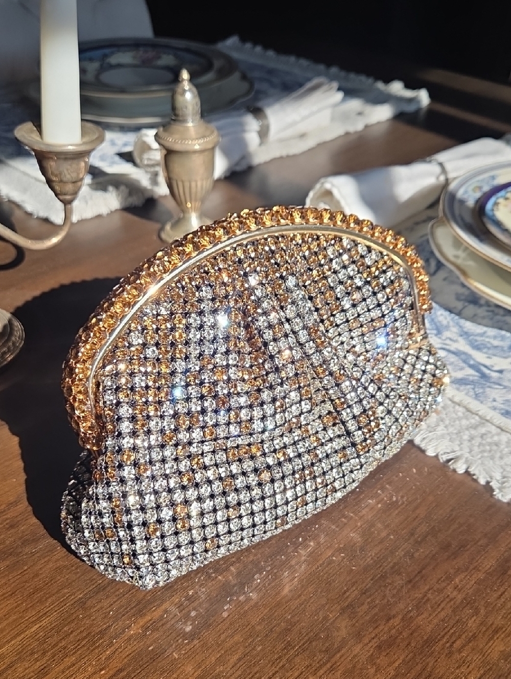 Nwt Unique Gold and Silver Crystal Embellished Evening Clutch Bag - Picture 1 of 11
